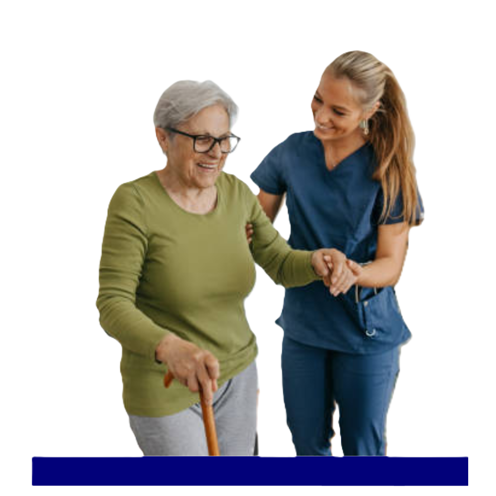 Caregiver assisting senior with walking support, encouraging families to connect for trusted home care services in Bergen County, NJ