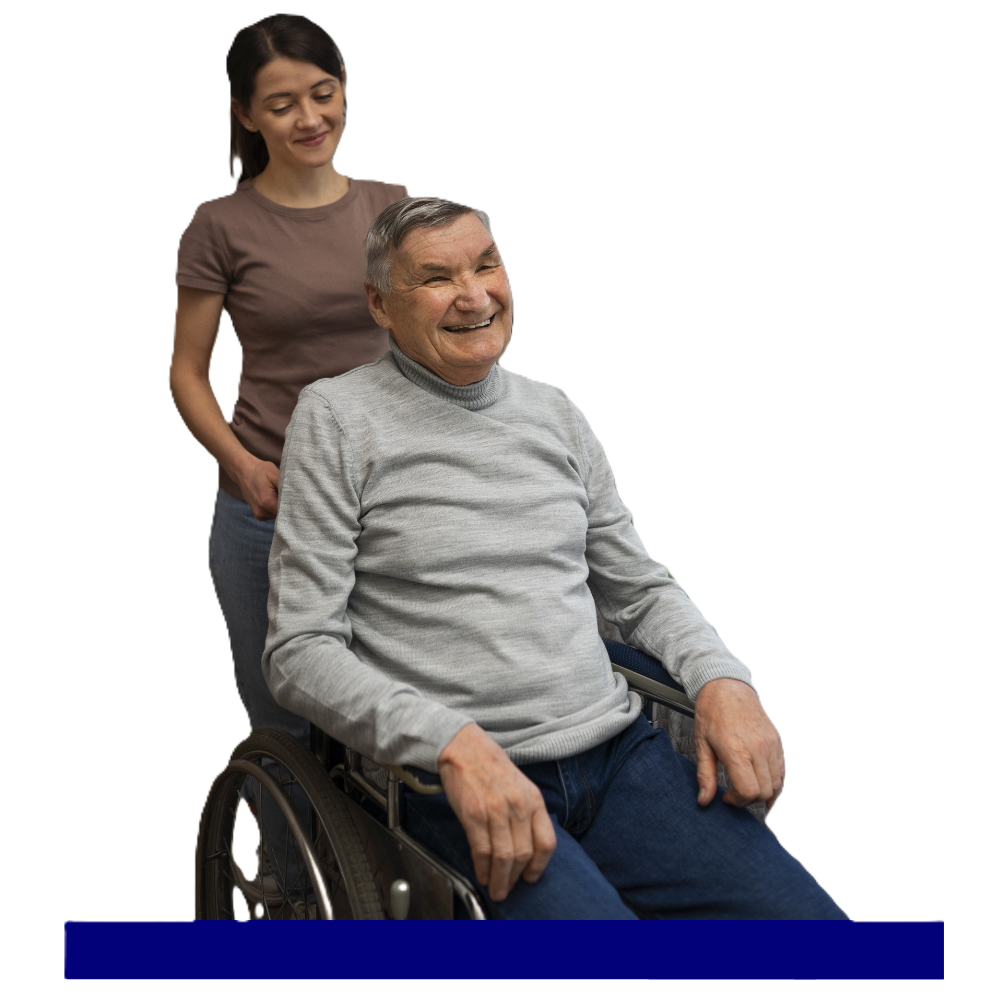 Caregiver gently assisting smiling senior in wheelchair, offering compassionate dementia and Alzheimer’s care in Bergen County, NJ